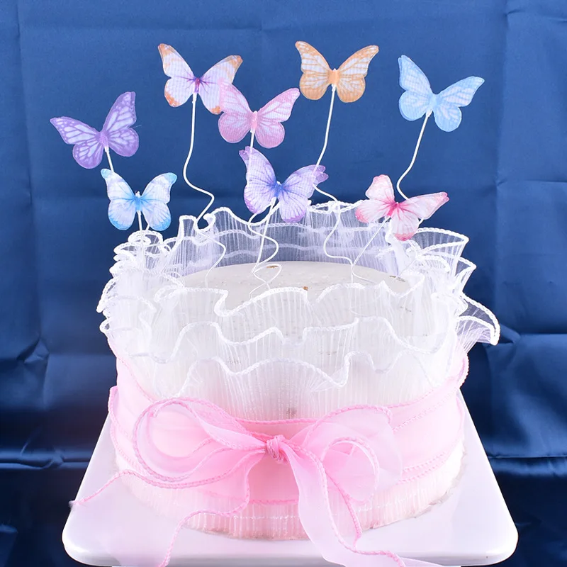 

Baking cake decoration double-layer cloth with diamond butterfly white gauze Butterfly Birthday Cake card insert