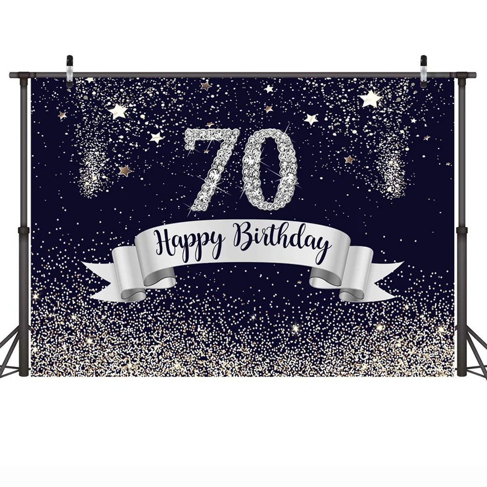 Темно синий фон для фотосъемки на день рождения 70 го дня с серебряными блестящими