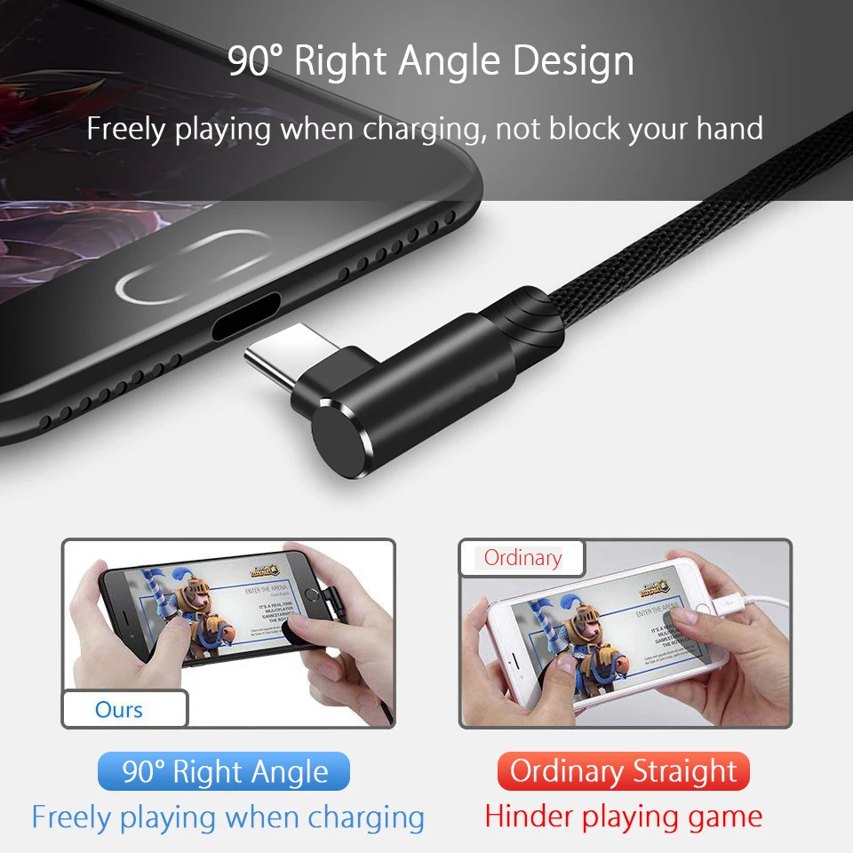 90 градусов USB Type C зарядный кабель 3 м 2 1 Быстрая зарядка QC 0 USB-C быстрая линия