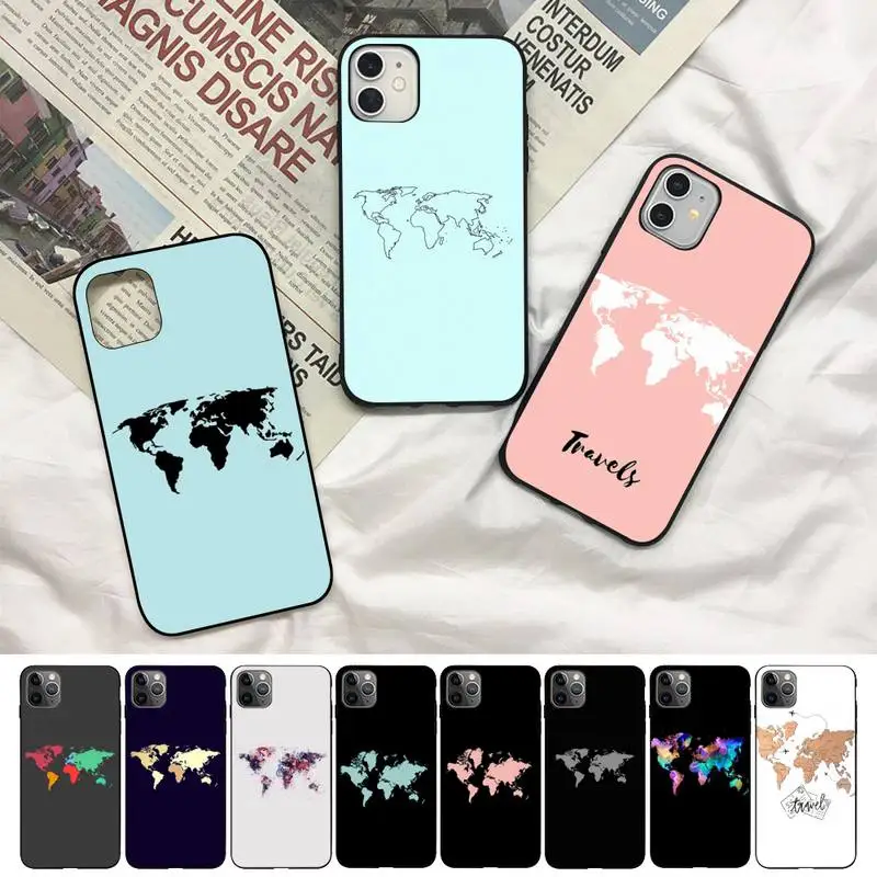 

World Map Phone Case for iPhone 11 12 13 mini pro XS MAX 8 7 6 6S Plus X 5S SE 2020 XR cover