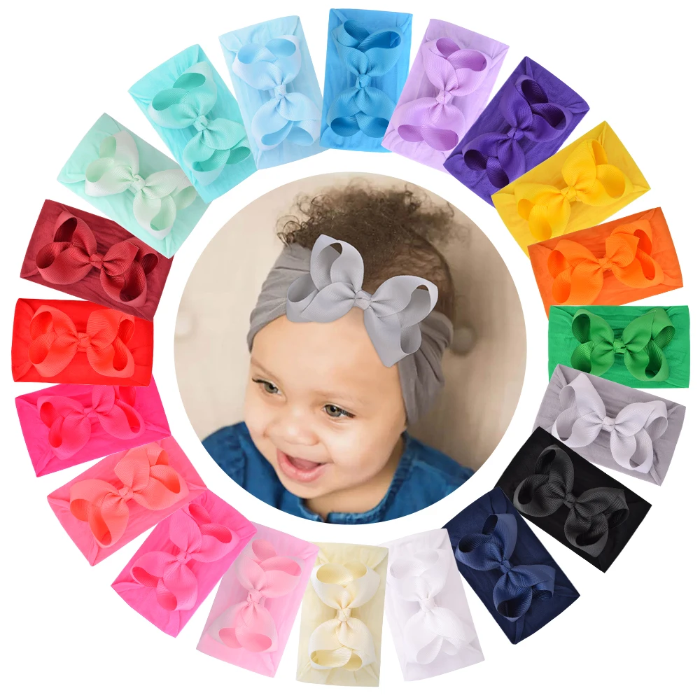 

Новинка 2020, банты для волос для младенцев, однотонная Детская повязка на голову, Бутик для девочек, эластичная повязка для волос, однотонные ...