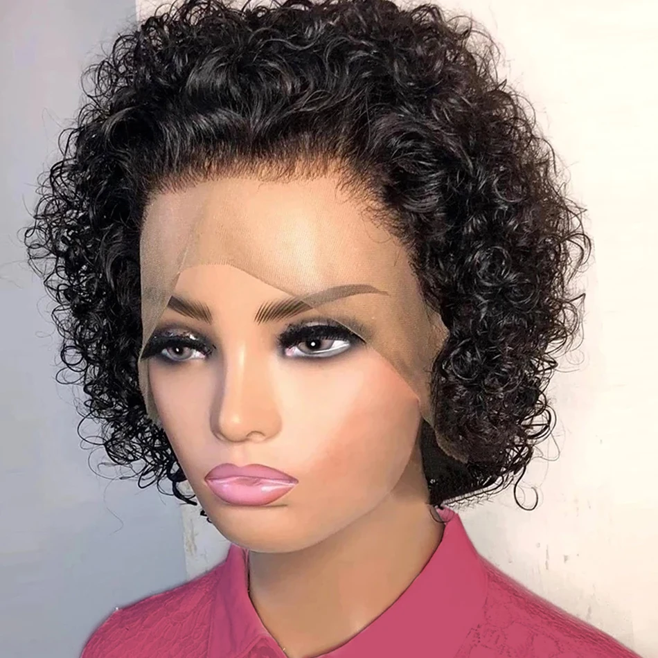 Luvin Pixie Cut парик Короткие вьющиеся человеческие волосы парики дешевые человеческие волосы парик 13X1 кружевной парик для женщин предварительно собранные человеческие волосы - изображение