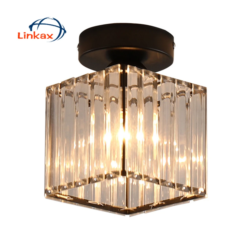 

Modern Nordic Wrought Iron Cylindrical LED Ceiling Lamps for Living Room Bedroom Crystal Square Lampshade E27 Ceiling Light