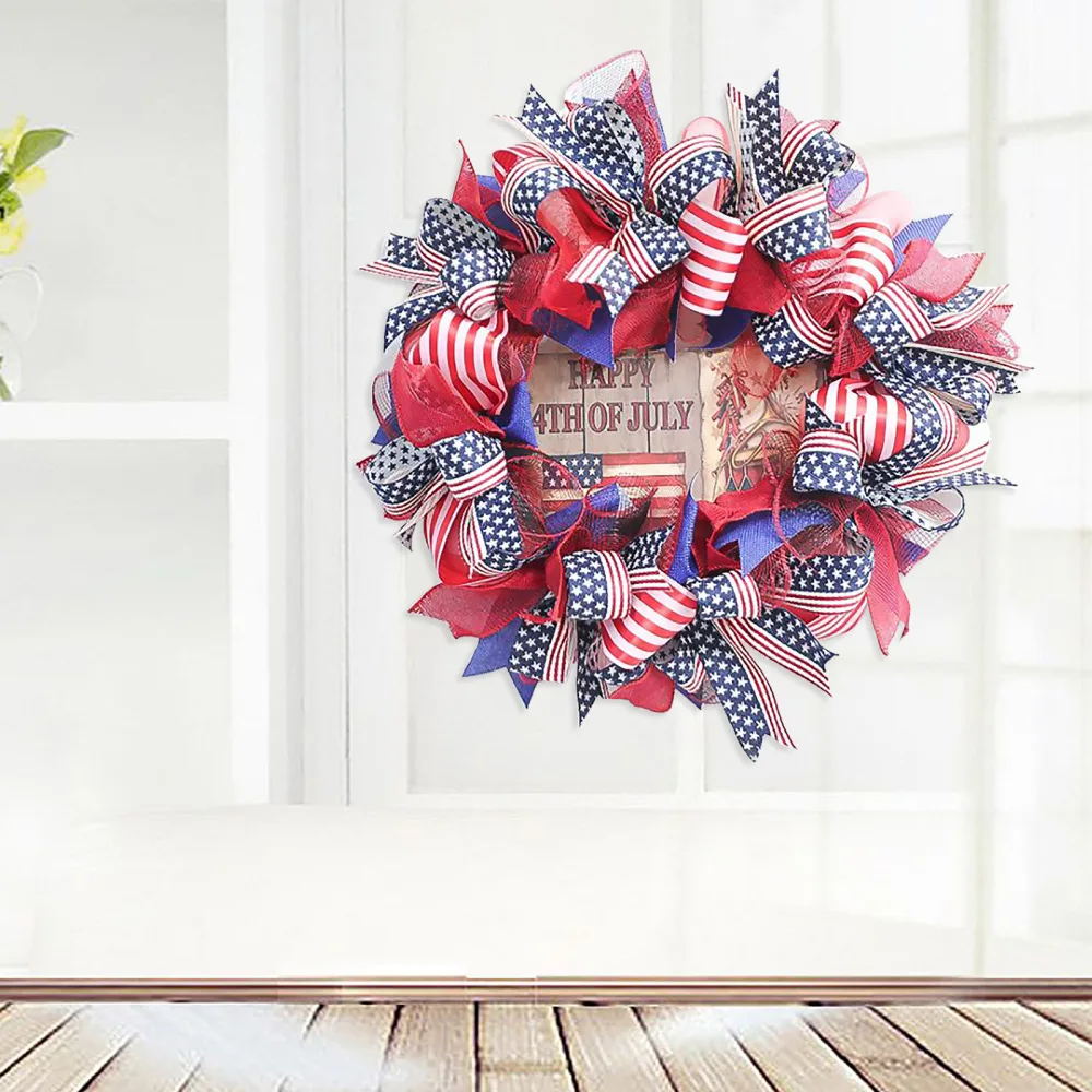 

Garland Decorations Hanging Round Garlands Patriotic Wreath Wood Porch Outdoor Ornaments U.S. National Day Front Wreaths