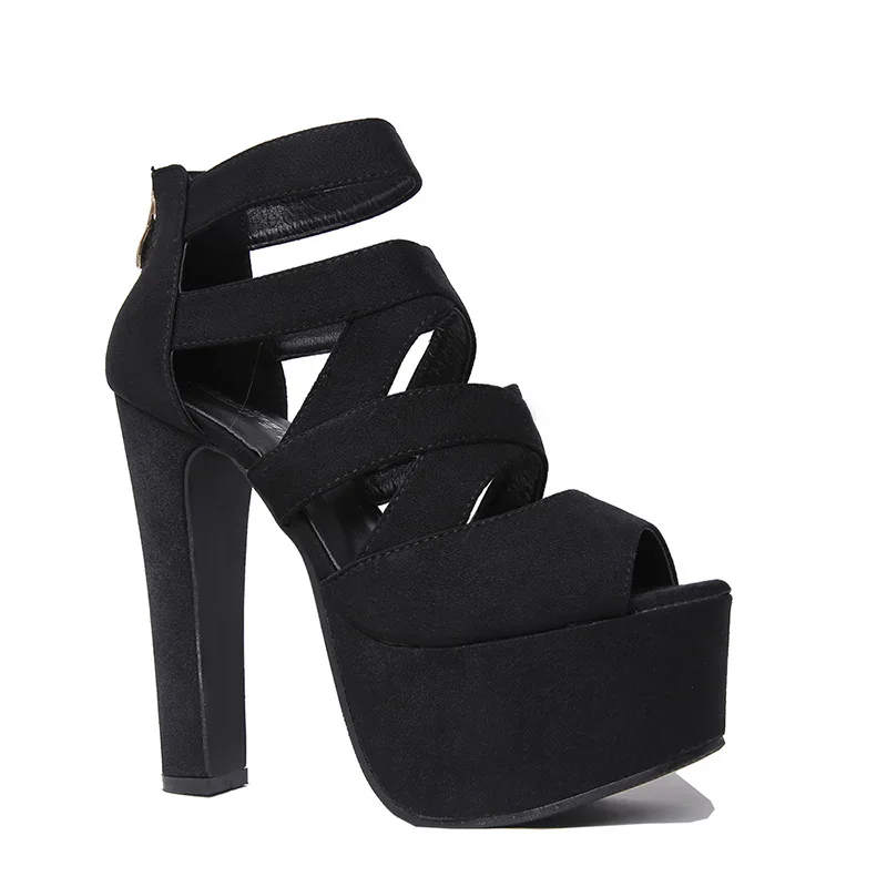 

Spring and summer fashion thick heel fish mouth women's shoes 15cm super high heel sexy back zipper night club hollow out
