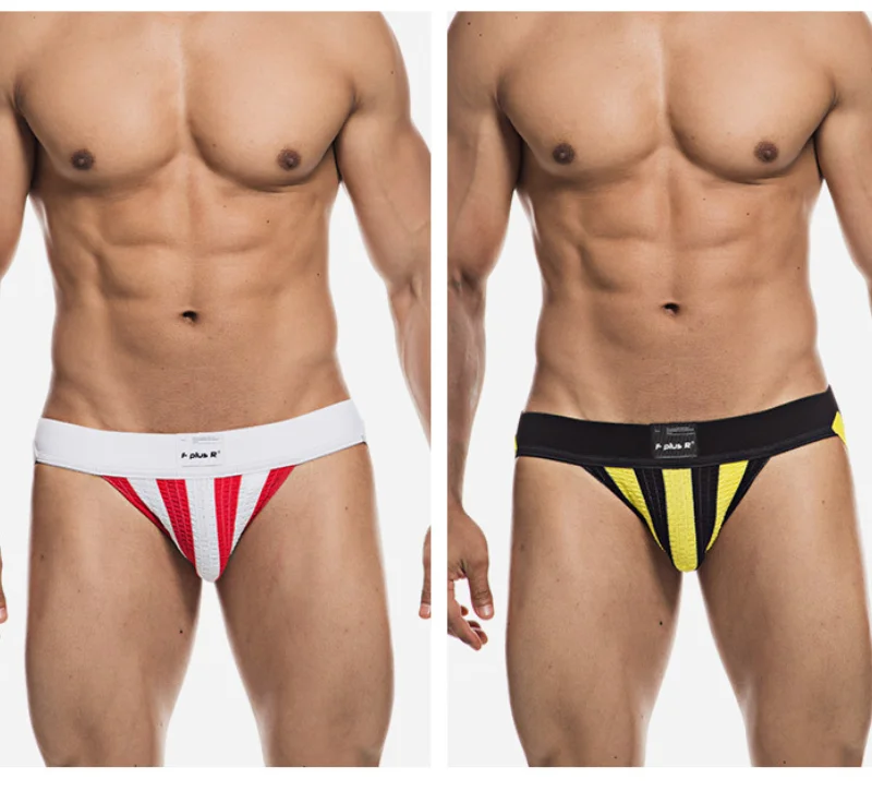 Мужские трусы джоки в полоску желтые стринги сексуальное нижнее белье для мужчин