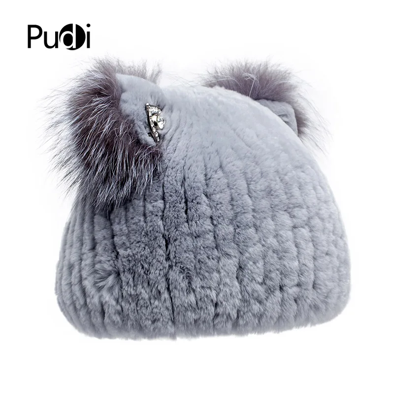 Pudi HF7034 MS шарф из кроличьего меха, шапка с милыми ушами серебристой лисы, модная теплая зимняя шапка различных цветов на выбор