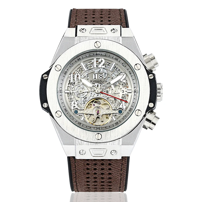 

2020 NEW Automatic Self Wind Mechanical Rose Gold Silver Black Case Brown Leather Rubber Strap Casual Sports Geneve Watch