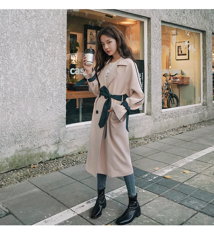 Осеннее пальто для женщин Корейская версия большого размера двубортное длинное |