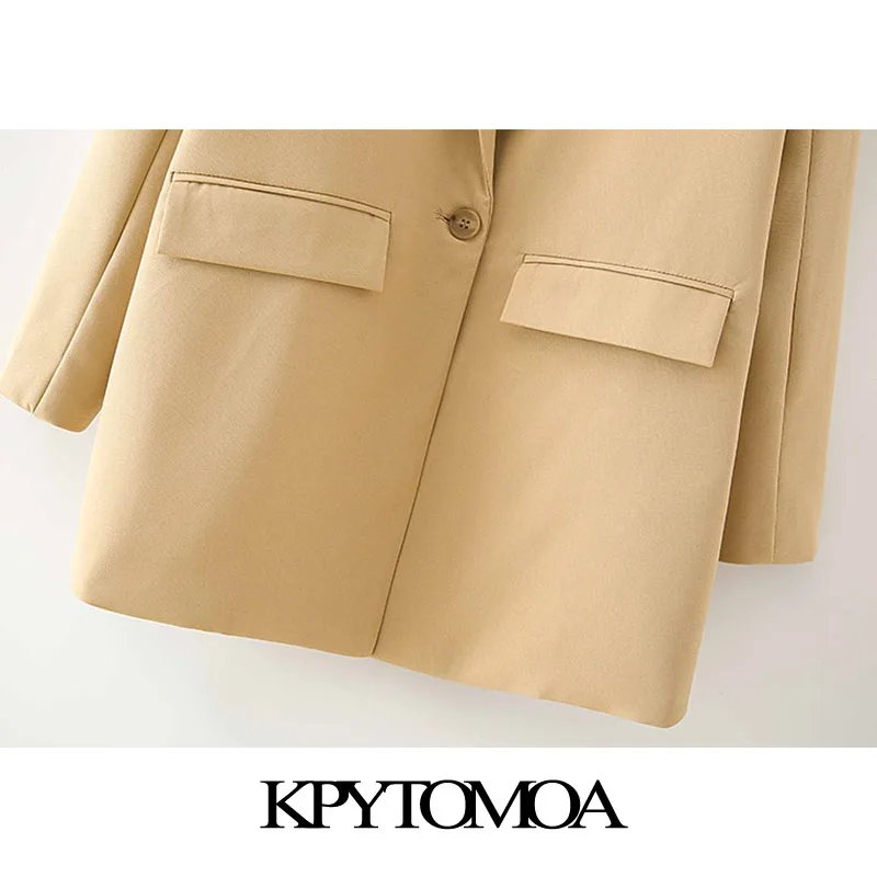 

KPYTOMOA Women 2020 Fashion Single Button Loose Blazers Coat Vintage Long Sleeve Pockets Female Outerwear Chic Tops