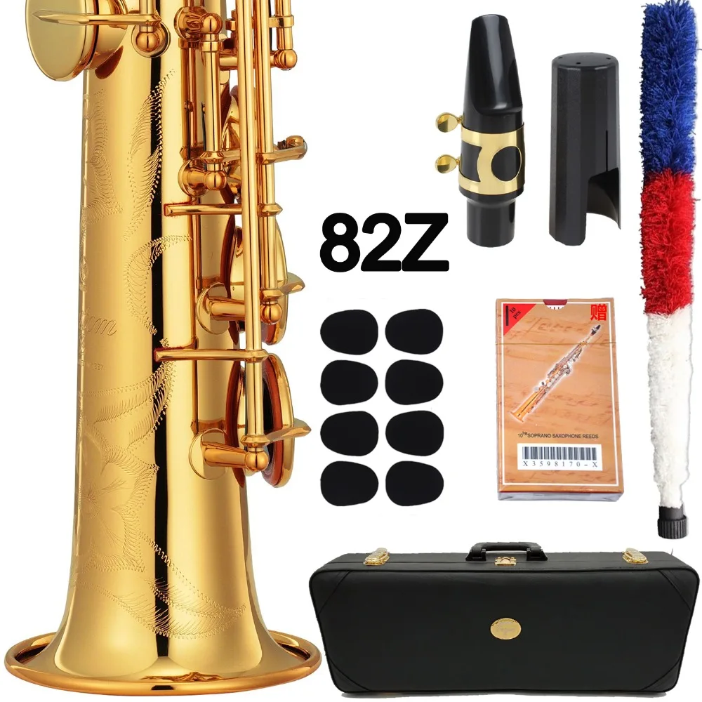 De Xin Саксофон сопрано 82Z Профессиональный сопрано Sax на заказ черный лак один кусок прямой мундштук трости шеи чехол