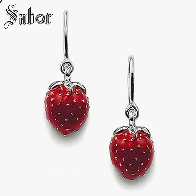 Серьги капли с Красной клубникой модные ювелирные изделия милый Серебристый