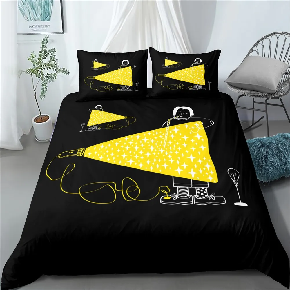 

2/3 Pieces Creative Stick Figure Duvet Cover Artistic Bedding Set Luxury Bed Cover Set 3D Print Flashlight Bed Quilt Cover