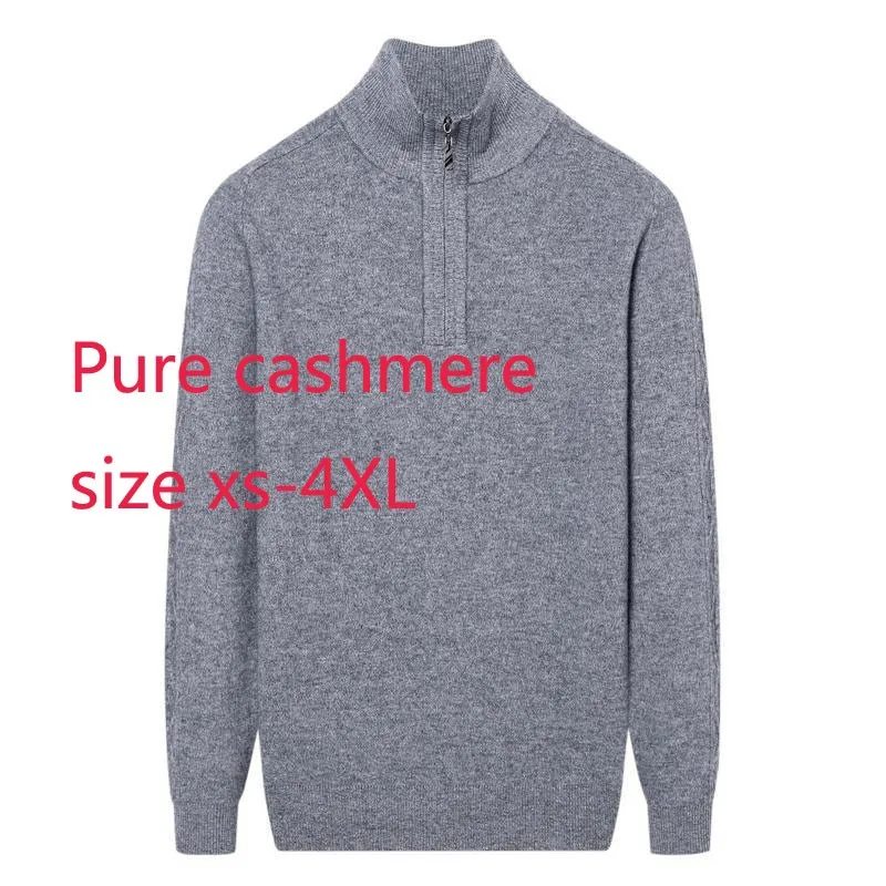 

New High Quality Autumn Winter Men Pure Cashmere Half High Zipper Collar Thickened Warm Computer Knitted Sweater Plus Size S-4XL