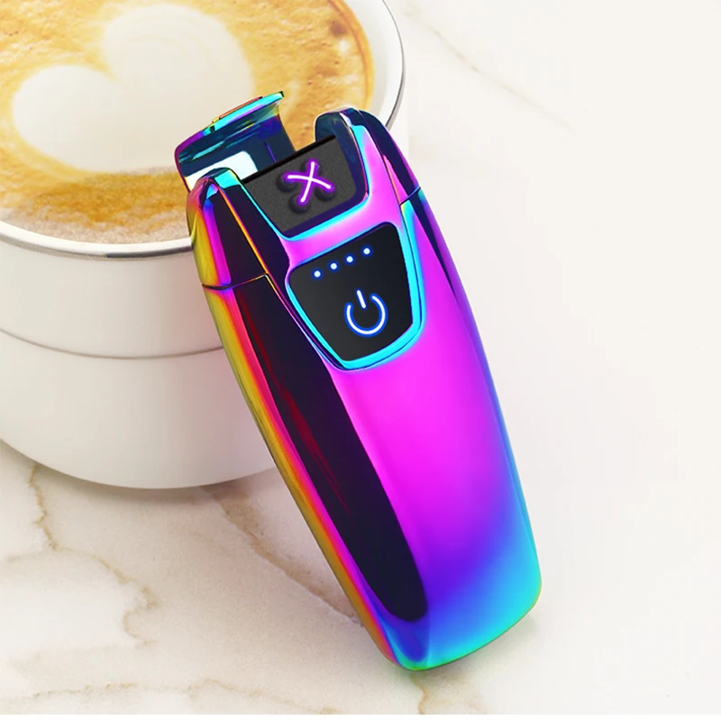 

USB charging lighter, gadget for boyfriend, Simple technology, LCD touch screen, Induction windbreaker cross Double Arc