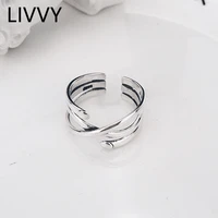 livvy silver color korean personality simple geometric ring adjustable multi layer irregular smooth jewelry accessorie