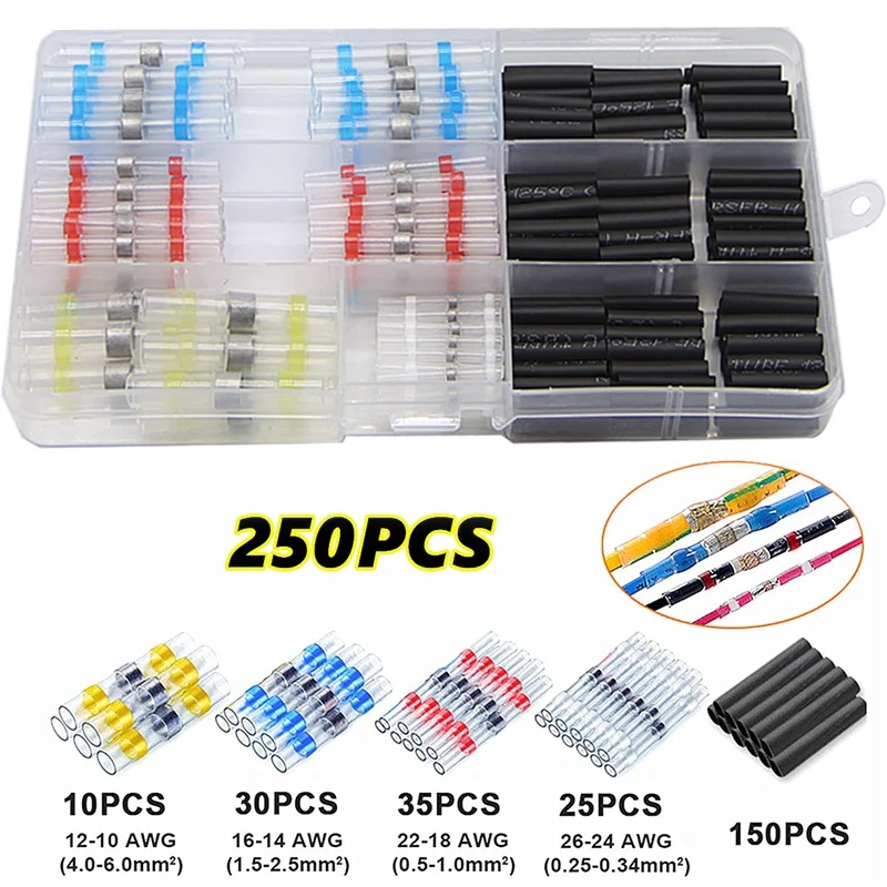 250 шт. уплотнение термоусадочная изоляция припоя стыковые клеммы кабель