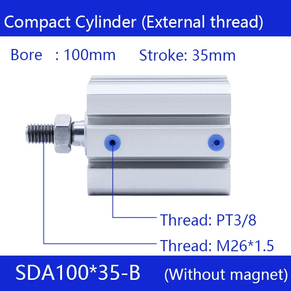 

SDA100 * 35-B Бесплатная доставка 100 мм отверстие 35 мм ход внешняя резьба компактные Воздушные цилиндры двойного действия пневматический цилиндр