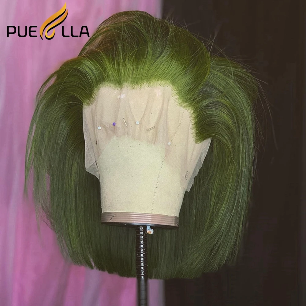 Dark Green Bob Wig Lace Front Human Hair Wigs Peruvian Transparent HD Colored White Blonde Brown 13x6 | Шиньоны и парики