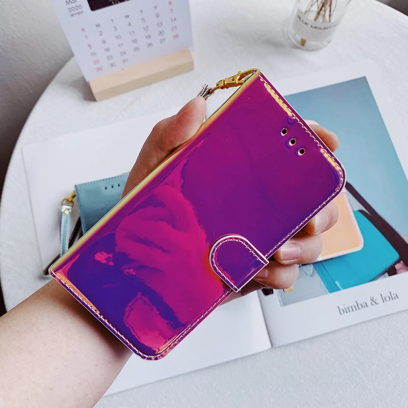 Голографический флип кошелек мягкий кожаный чехол из ТПУ для Samsung Galaxy S8 S9 S10 S10e S20