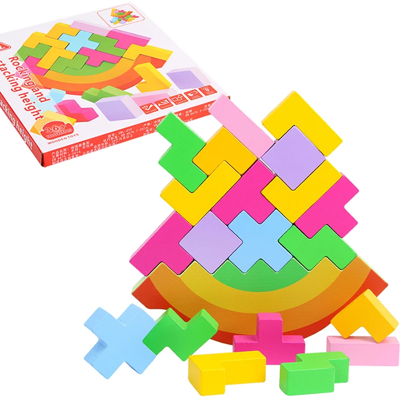 

Детский тетрис игрушки Дженга радужные блоки пазл укладка баланс игры Монтессори Обучающие деревянные игрушки зрительно-моторная координ...