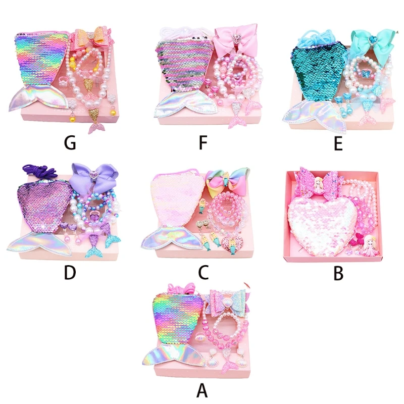 

Shiny Fishtail Shell Necklace Ring Bracelet Set Girl Gift Small Princess Jewelry