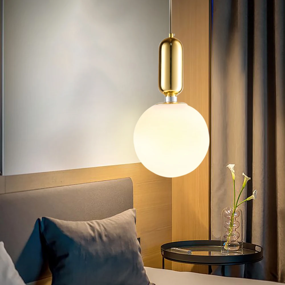 Youlaike Современный короткий подвесной светильник для столовой белый стеклянный