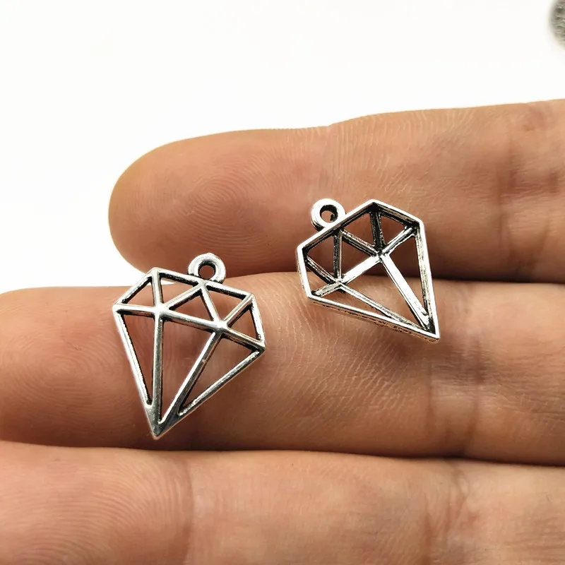 Подвески в форме полых диаминов 20 шт. 19x16 мм антикварные посеребренные