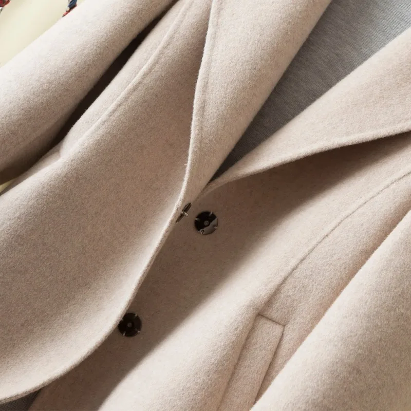 2020 100% пальто Весна Осень Длинная шерстяная куртка Элегантные женские и куртки