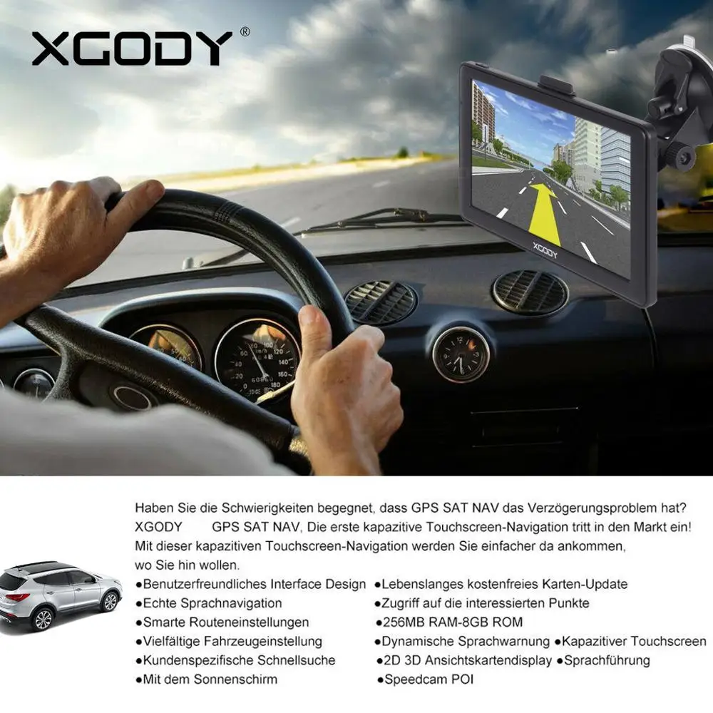 

XGODY 7 inch Car GPS Navigation Navitel Vehicle Truck GPS Navigator For BMW Volkswagen Auto Sat Nav 256M+8G 2020 Europe Maps