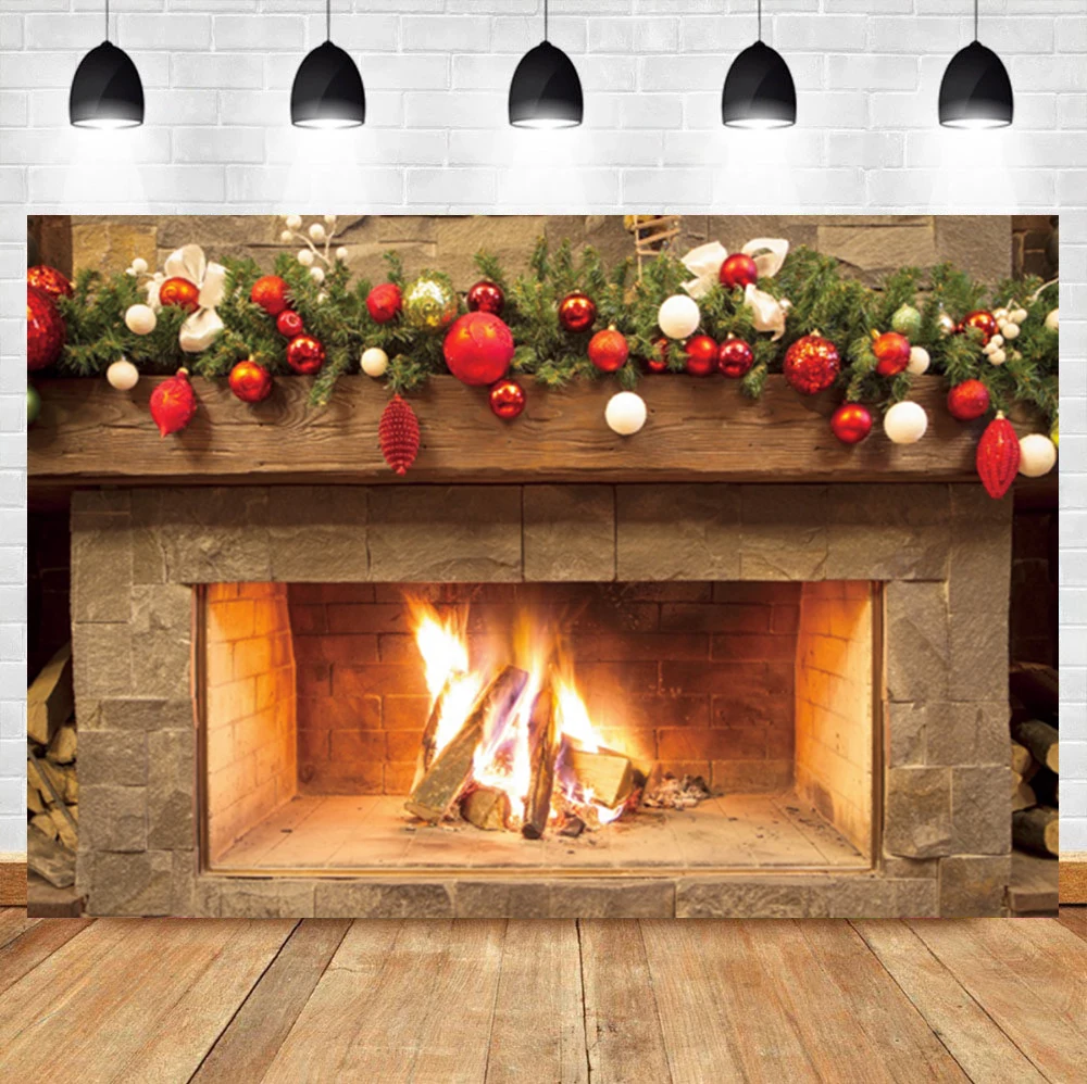 

Laeacco Christmas Fireplace Flame Gift Winter Family Party Birthday Photo Photography Backdrop Photo Background For Photo Studio