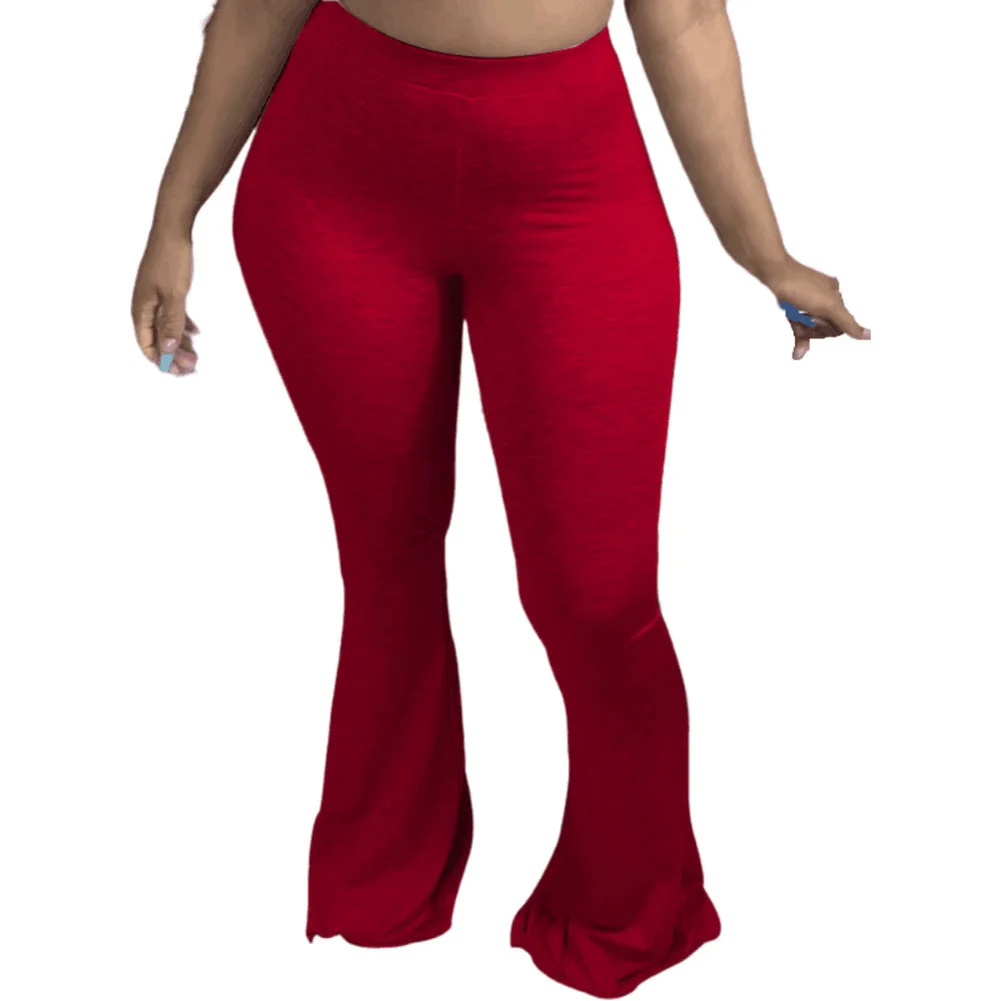 

Women Casual Skinny Flared Trousers High Waisted Elastic Long Flare Pants d88
