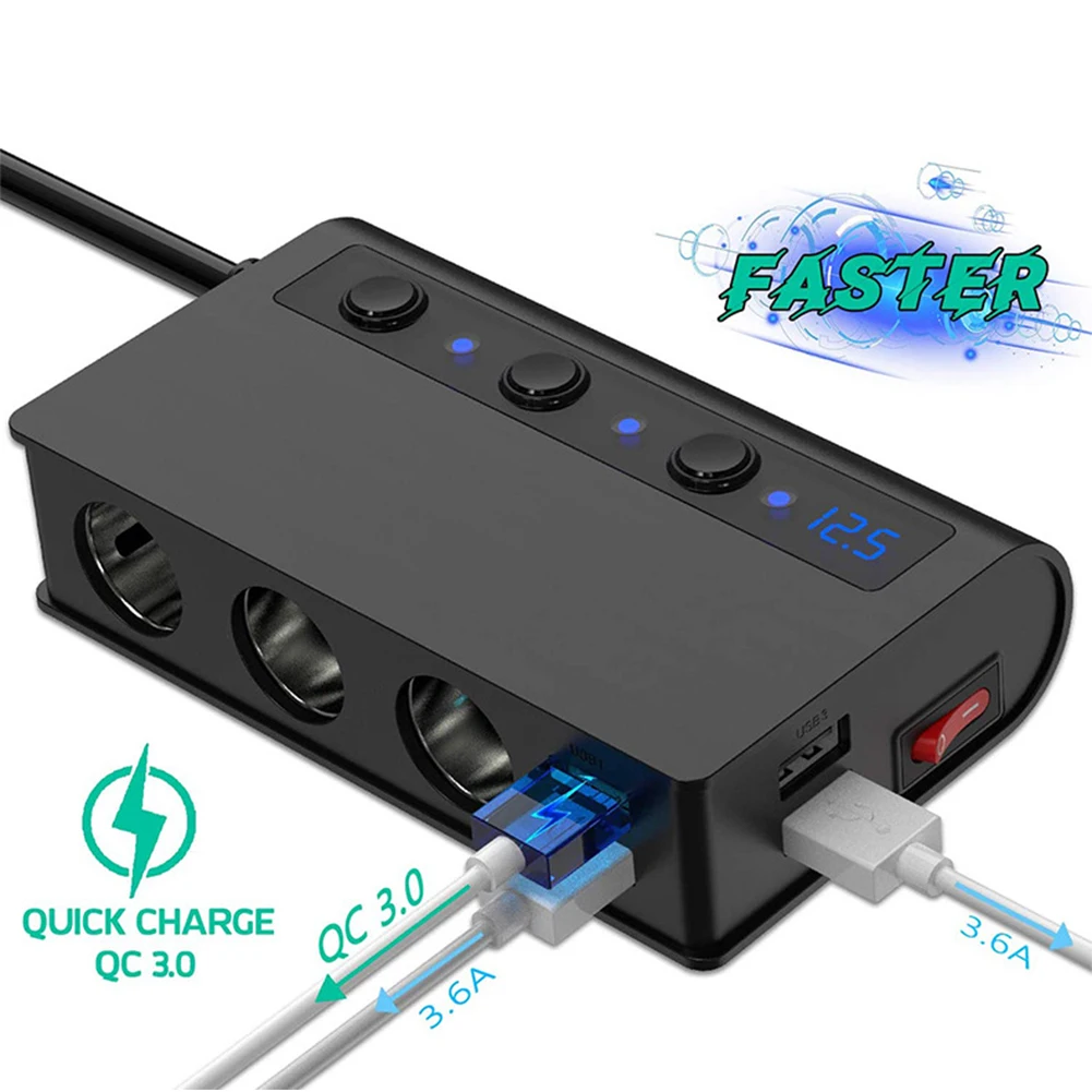 Quick Charge 3.0 Cigarette Lighter Splitter 12V - 24V 3 Socket 180W ON-OFF DC Power Adapter Car 4 Port USB Charger | Автомобили и