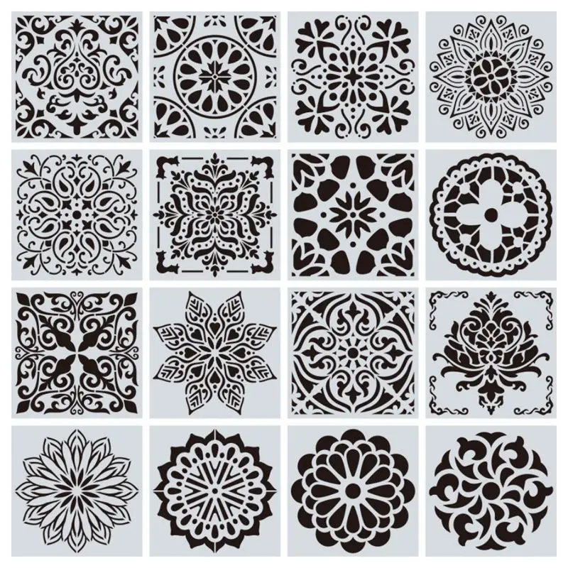 

16pcs/set Mandala Painting Stencils DIY Drawing Scrapbook Wall Stencil Painting For Wood Floor Tiles Fabric Art Template