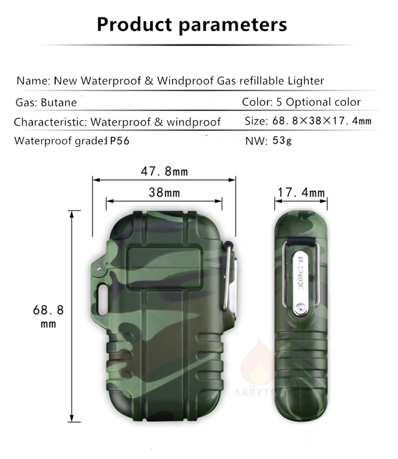 

Windpoof Waterproof Gas Lighter For Outdoor Camping Sports Butane refuelable Cigarett Smoking use GL034C