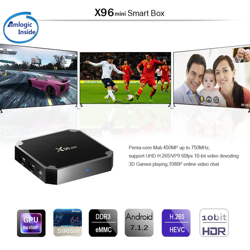X96 мини X96mini Смарт ТВ BOX Android 7 1 2 ГБ/16 ГБ X 96 Amlogic S905W H.265 4K 4 GHz WiFi медиаплеер Декодер