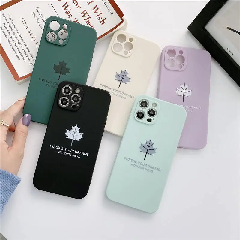 

Smartphones Phone Case 11Soft Shell Leaves All-inclusive lens For Iphone 7 8 X Liquid Silica XR XS Max Straight Edge12 Pro Thin