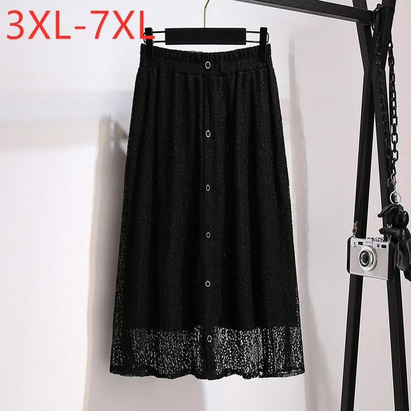 

Autumn Plus Size Midi Skirt For Women Large Loose A-line Black Lace Pleated Skirts 3XL 4XL 5XL 6XL 7XL Fit weight 65-150KG