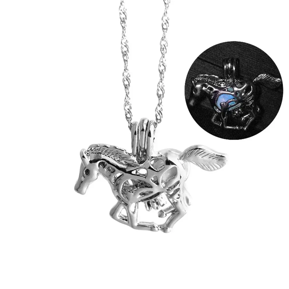 Бегущая лошадь Lichtgevende медальон вешалка Ketting Gloeiende в темноте Винтаж Sieraden voor vrouwen