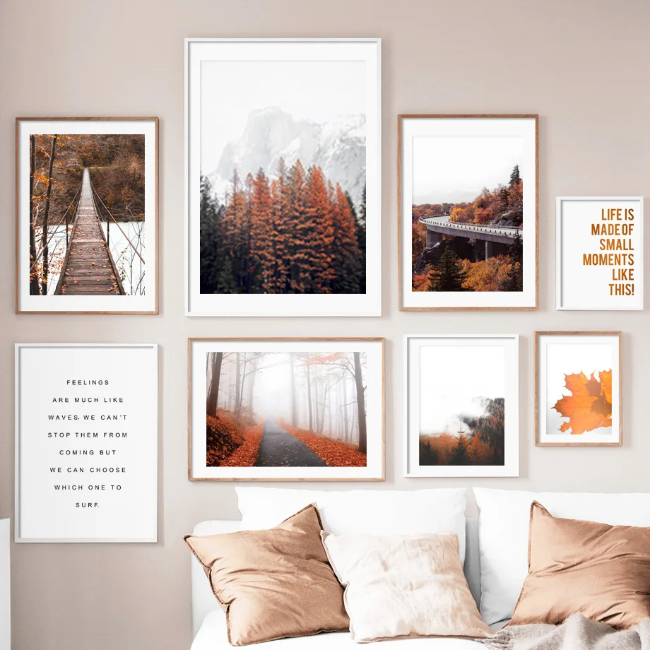 

Forest Mountain Maple Leaf Bridge Quotes Wall Art Canvas Painting Nordic Posters And Prints Wall Pictures For Living Room Decor