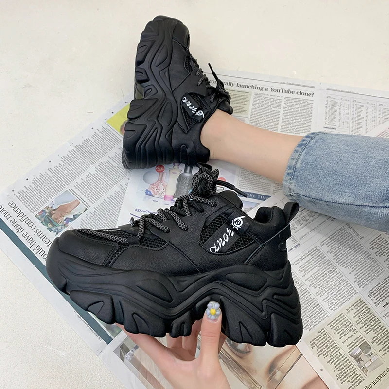 

Women's Chunky Sneakers Female 2021 Thick Bottom Platform Vulcanize Shoes Fashion Breathable Wedges Casual Shoe for Woman