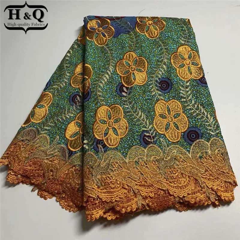 

H&Q african batik lace wax fabrics fashion 6 yards prints wax fabrics with cord lace for women dress african fabrics H0409