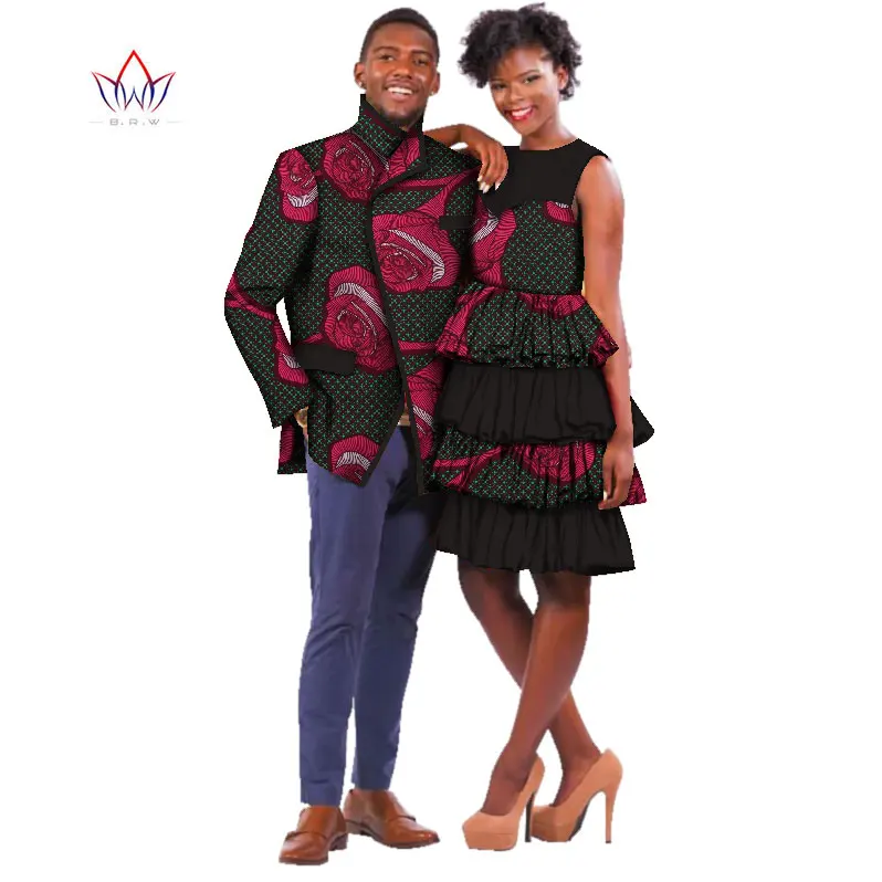 Bintarealwax High Quality Sweet Couple Clothes African Wax Print Clothing Bazin Summer Plus Size Clothes for Party BRW WYQ63