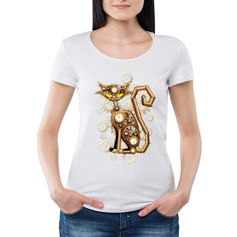Модная винтажная Ретро футболка в стиле стимпанк с принтом кота совы Женская