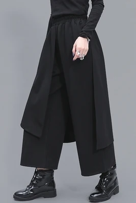 

Europe and the United States in autumn and winter asymmetric patchwork wide leg casual casual casual casual elastic waist nine-p