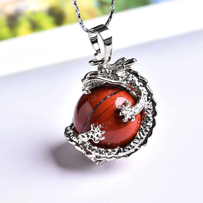 Red jasper 1 шт. натуральный Кристальный Дракон шар пара кулон минеральные ювелирные изделия Guardian благородная Мода кулон ожерелье DIY подарок ювелирные изделия - Цвет: Red jasper