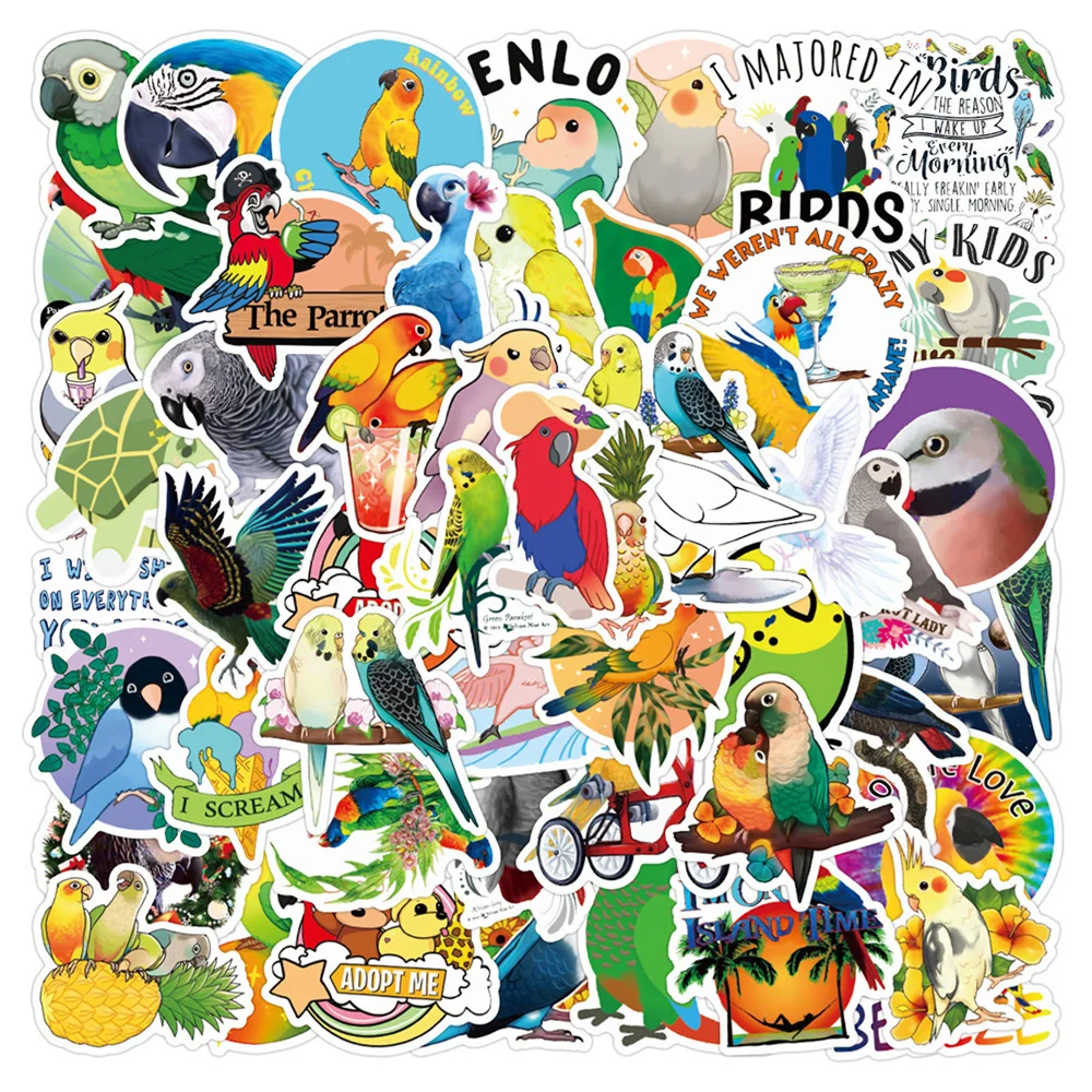 

50pcs Cartoon Parrot Stickers For Notebooks Phone Laptop Stationery Cute Sticker Aesthetic Craft Supplies Scrapbooking Material