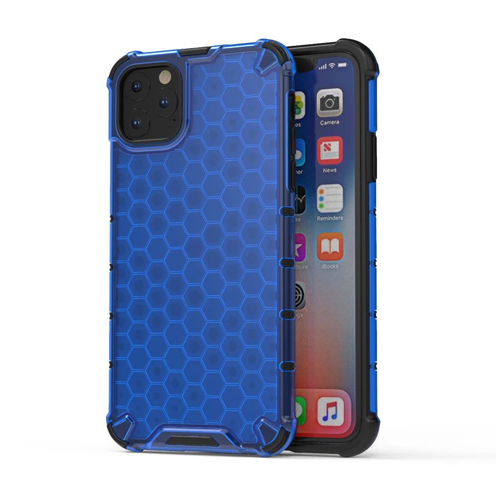 Синий 10 шт./партия противоударный бронированный чехол для iphone 11 Pro Max, Гибридный Силиконовый твёрдый PC Прозрачный чехол для iphone 11 Coque Funda - Цвет: Синий