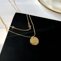 meyrroyu stainless steel gold color coins necklace for women zircon chain choker 2021 trend new fashion pendants jewelry collier