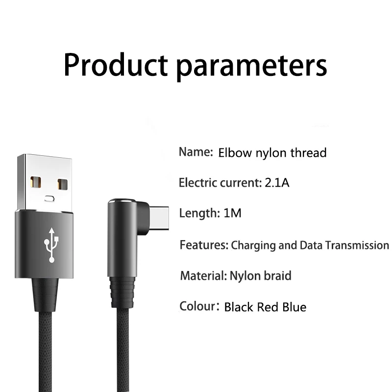 2.1A USB Type C Micro кабель 90 градусов с нейлоновой оплеткой 1 м для быстрой зарядки Samsung s8